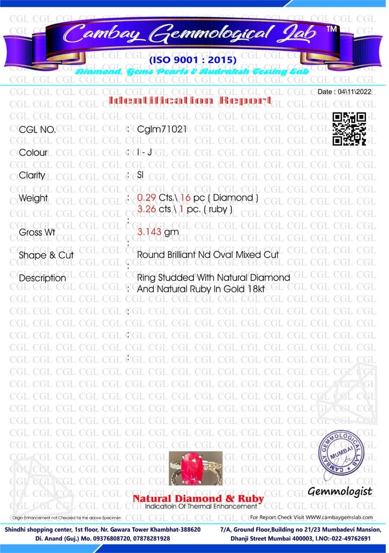 Natural Burma Ruby 3.26 CT With Natural Diamonds & 18k Gold - 6