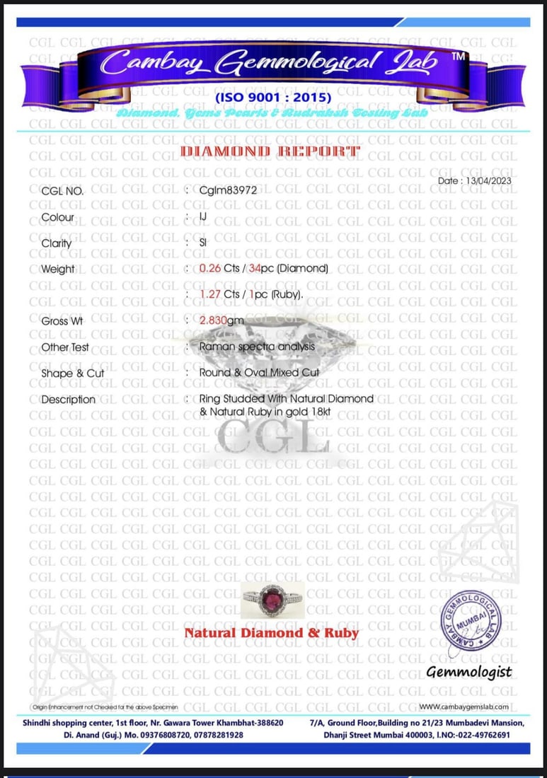Natural Burma Ruby Unheated/Untreated With Natural Diamonds & 18k Gold - 6