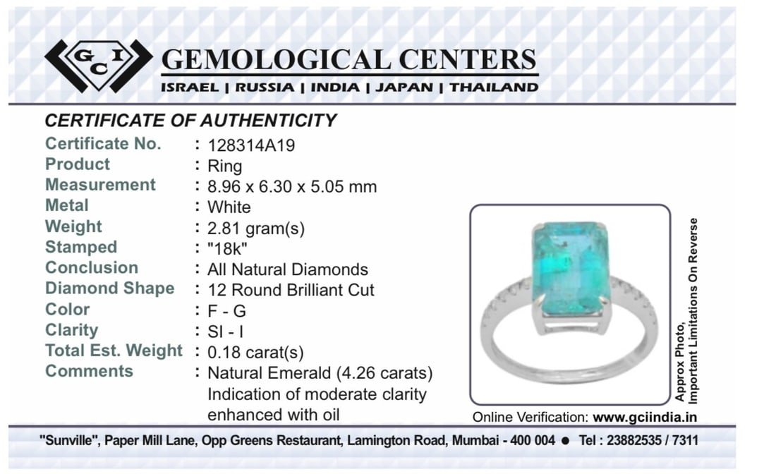 Beautiful Natural Emerald 4.26 CT With Natural Diamonds & 18k Gold - 11