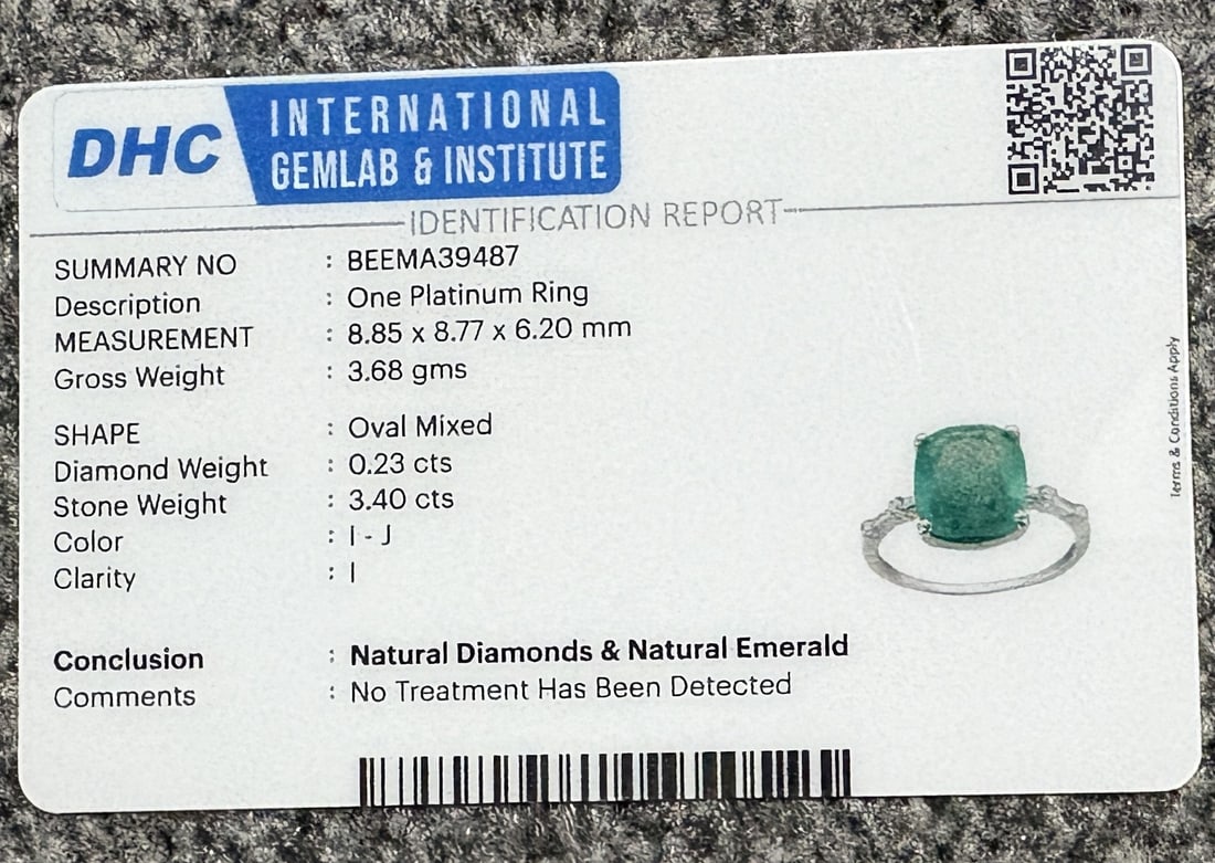 Beautiful 3.40 CT Natural Emerald Ring With Natural Diamonds & Platinum 950 - 11