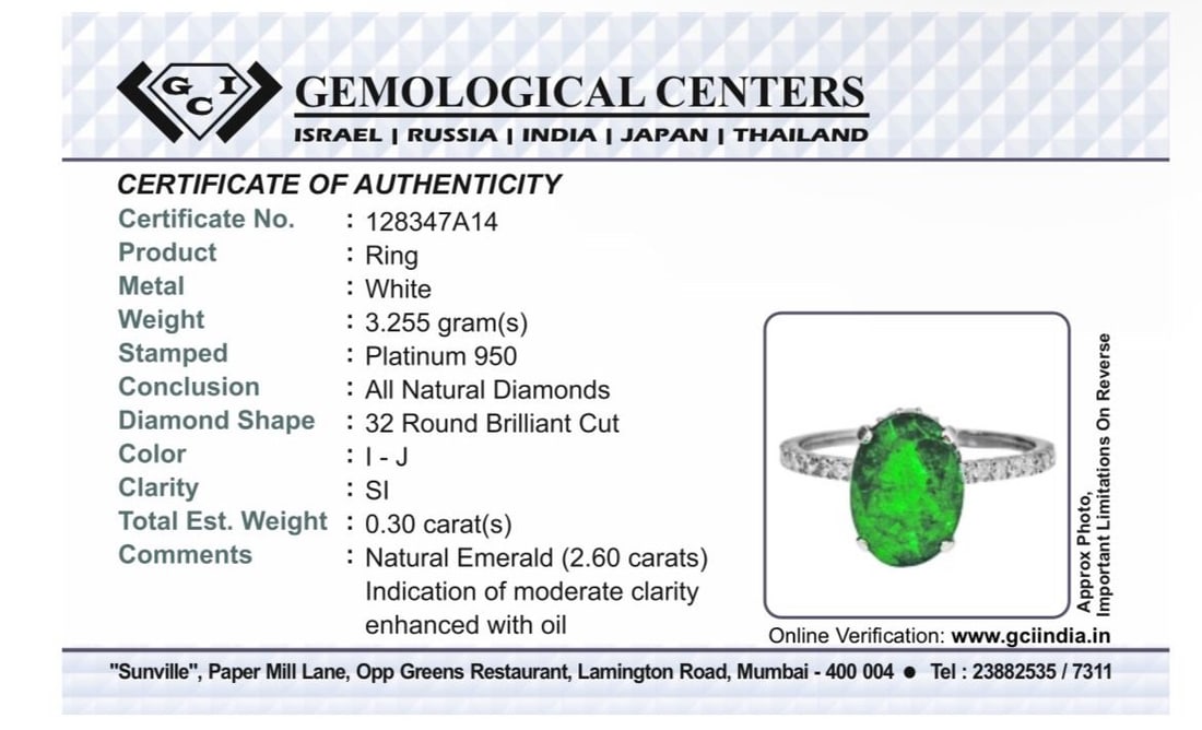 Beautiful 2.60 CT Natural Emerald Ring With Natural Diamonds & Platinum 950 - 7