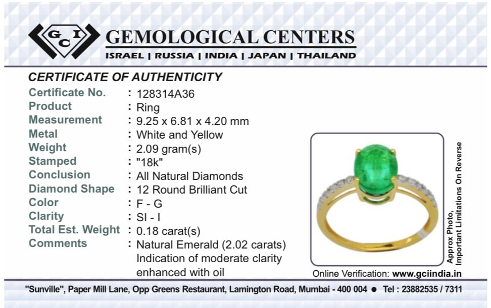Beautiful Natural Emerald 2.02 CT With Natural Diamonds & 18k Gold - 8
