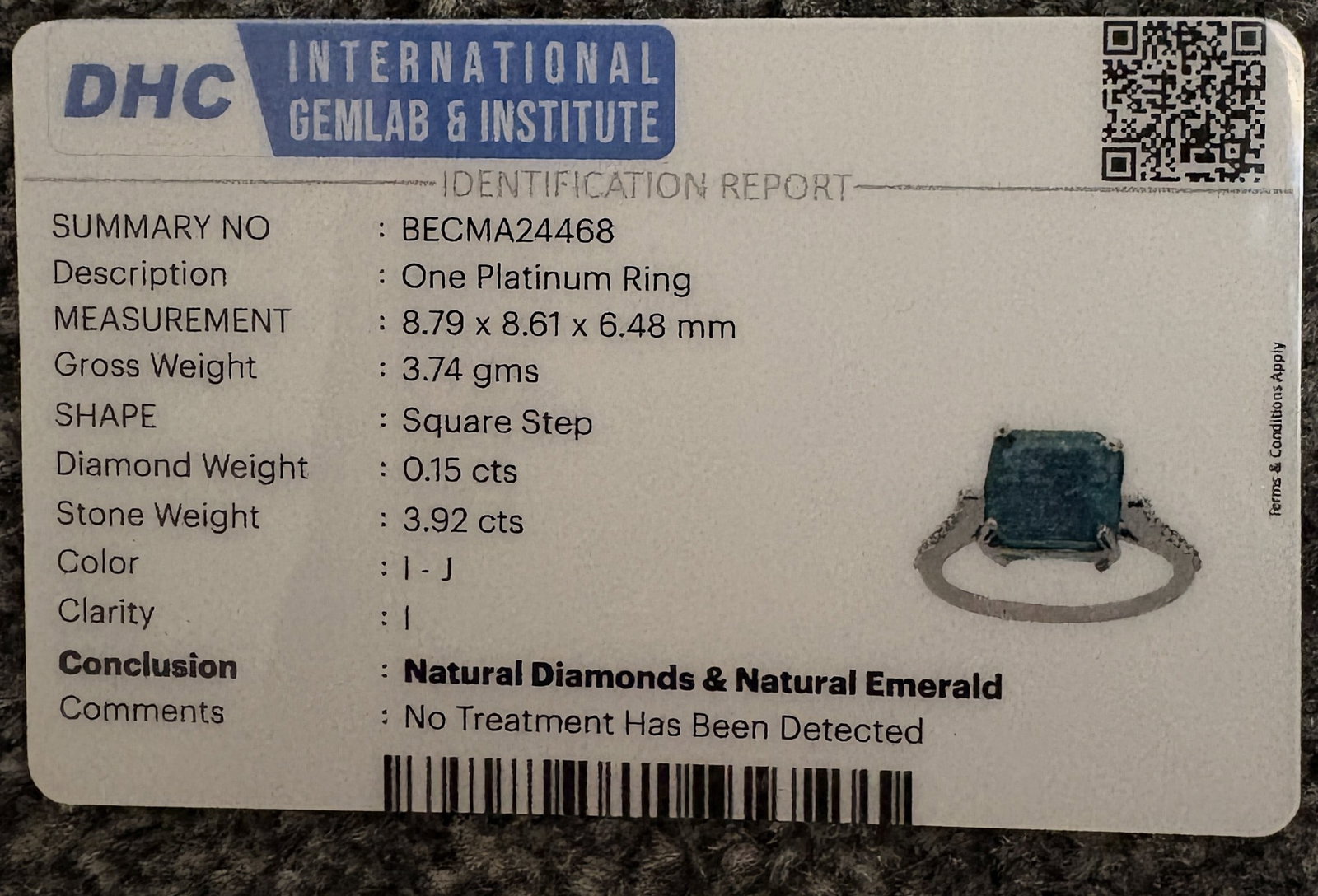 Beautiful 3.92 CT Natural Emerald Ring With Natural Diamonds & Platinum 950 - 9