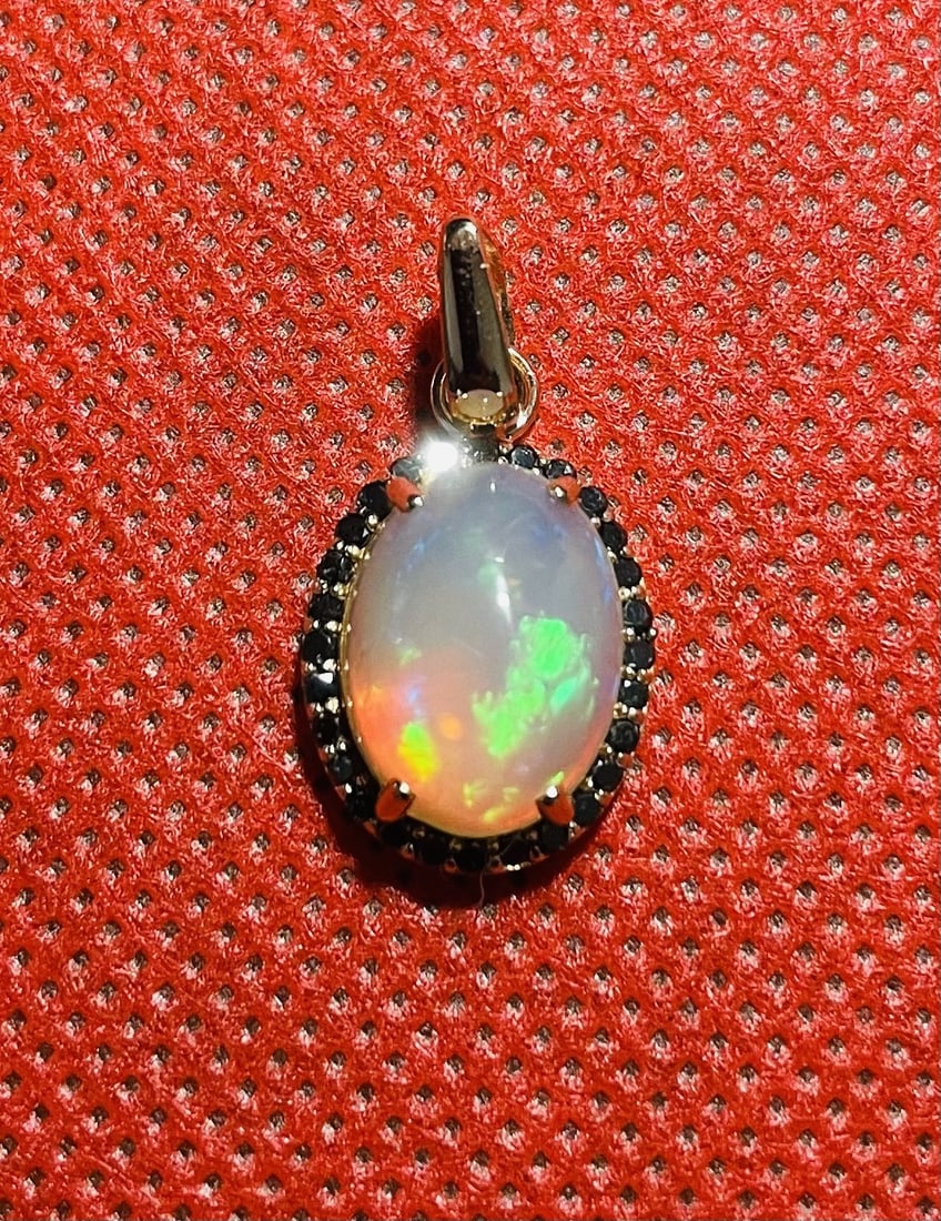 Beautiful Natural 3.60 Opal Pendant Black Diamonds & 18k Rose Gold - 5