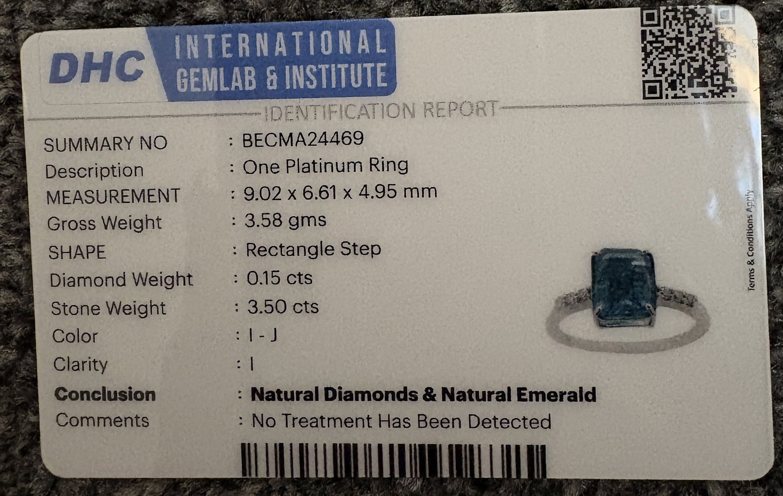Beautiful 3.50 CT Natural Emerald Ring With Natural Diamonds & Platinum 950 - 10