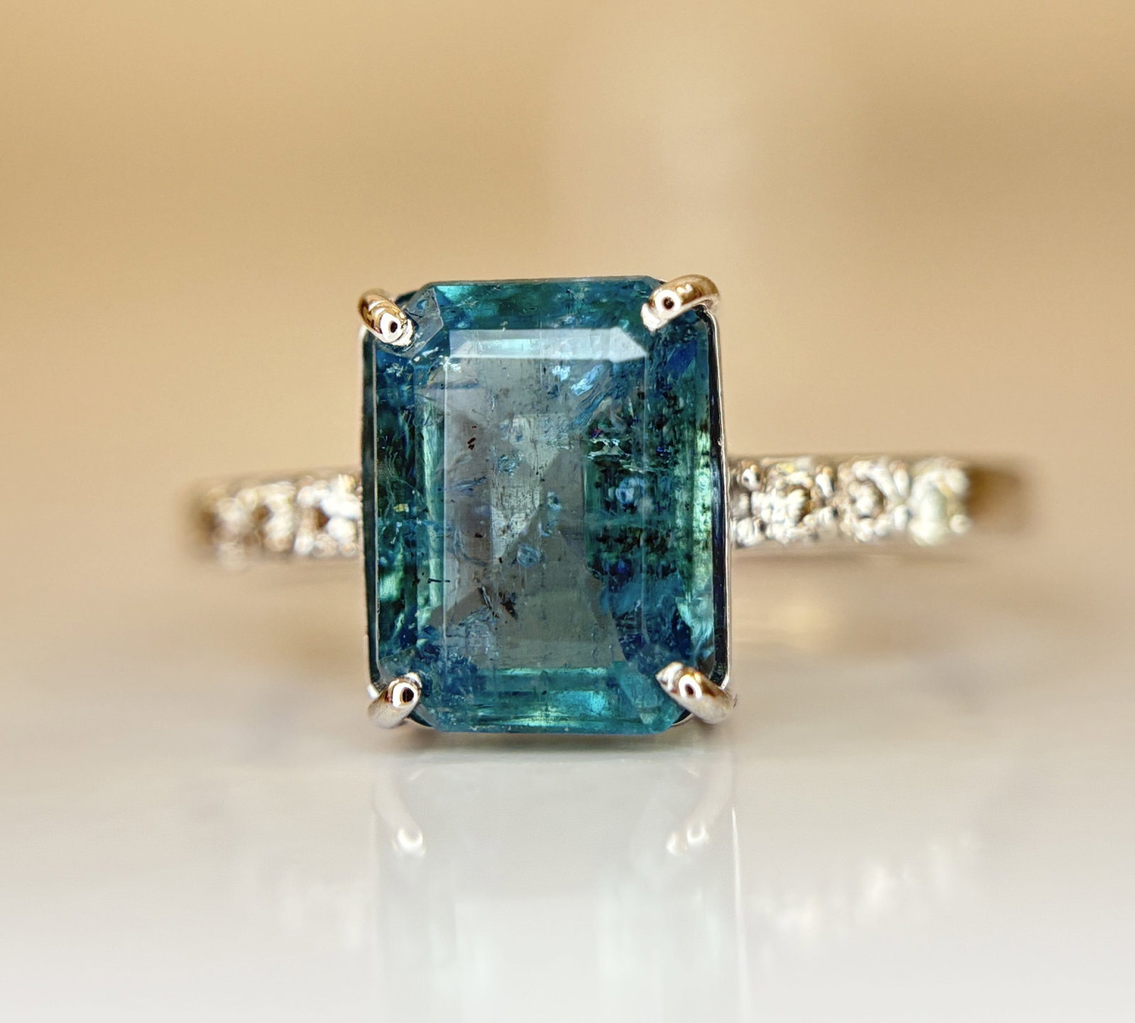 Beautiful 3.50 CT Natural Emerald Ring With Natural Diamonds & Platinum 950 - 3