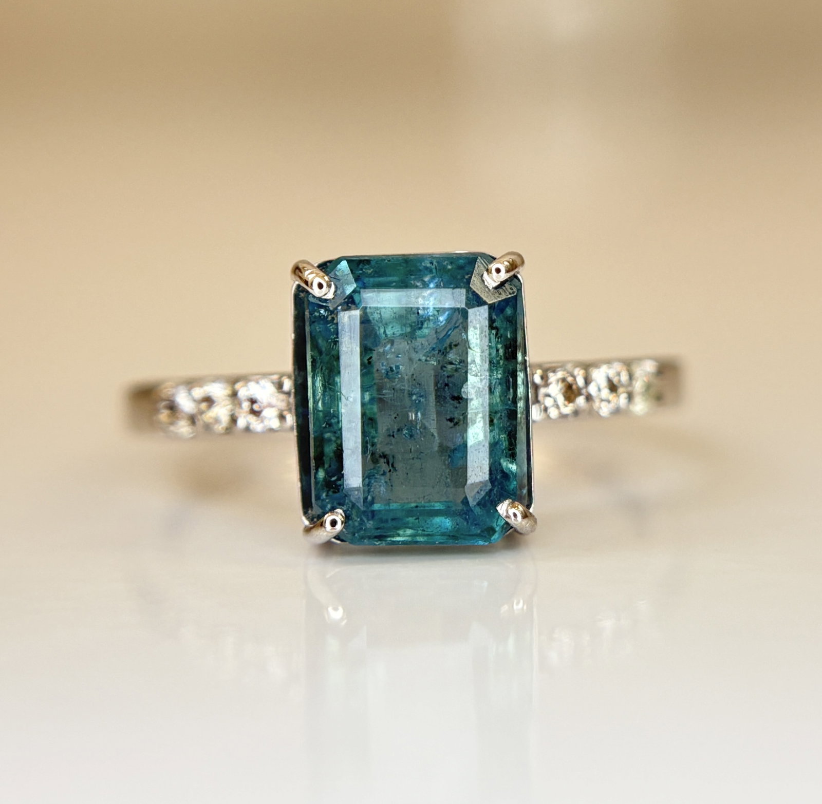 Beautiful 3.50 CT Natural Emerald Ring With Natural Diamonds & Platinum 950 - 7