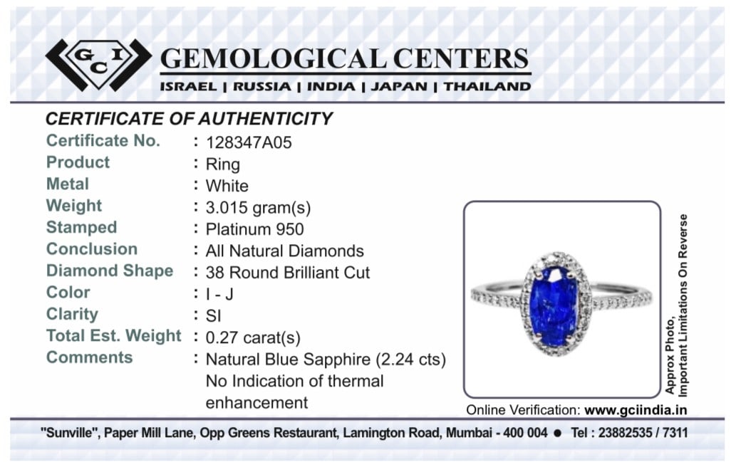 Beautiful 2.24 CT Unheated Burma Blue Sapphire Diamonds & 950 Platinum - 10