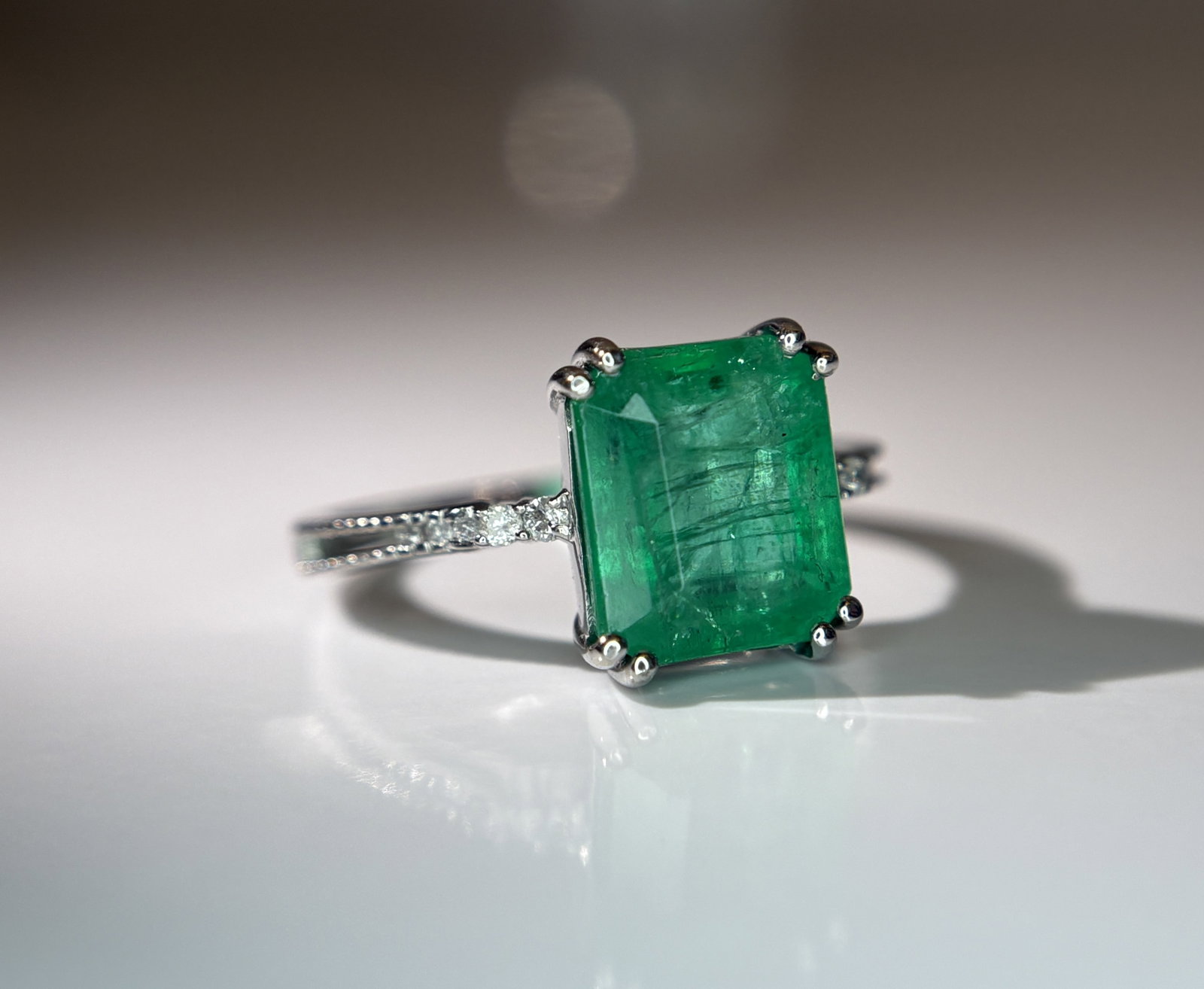 Beautiful 3.20 CT Natural Emerald Ring With Natural Diamonds & Platinum 950 - 10