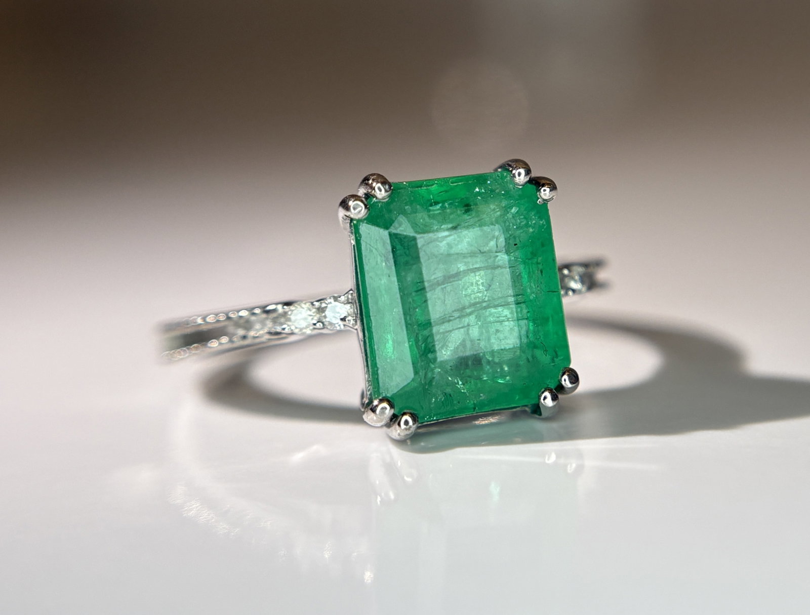 Beautiful 3.20 CT Natural Emerald Ring With Natural Diamonds & Platinum 950 - 11