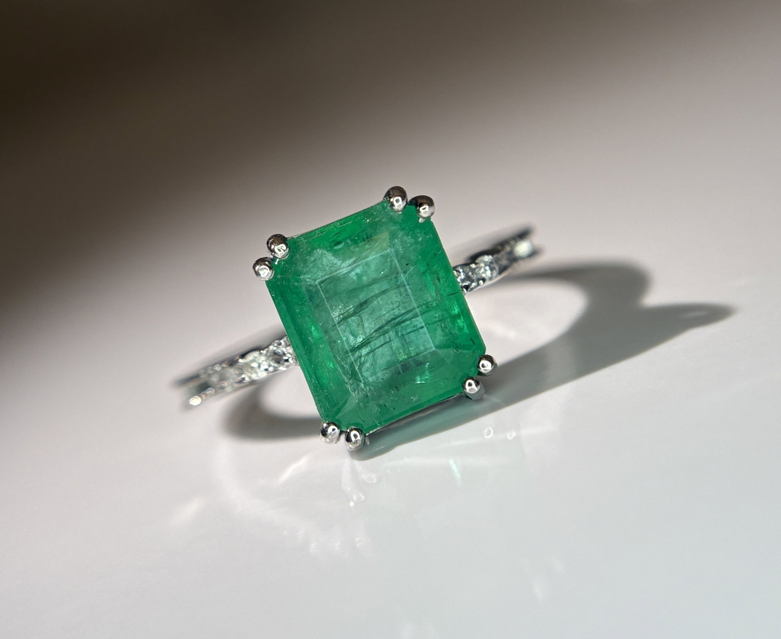 Beautiful 3.20 CT Natural Emerald Ring With Natural Diamonds & Platinum 950 - 13