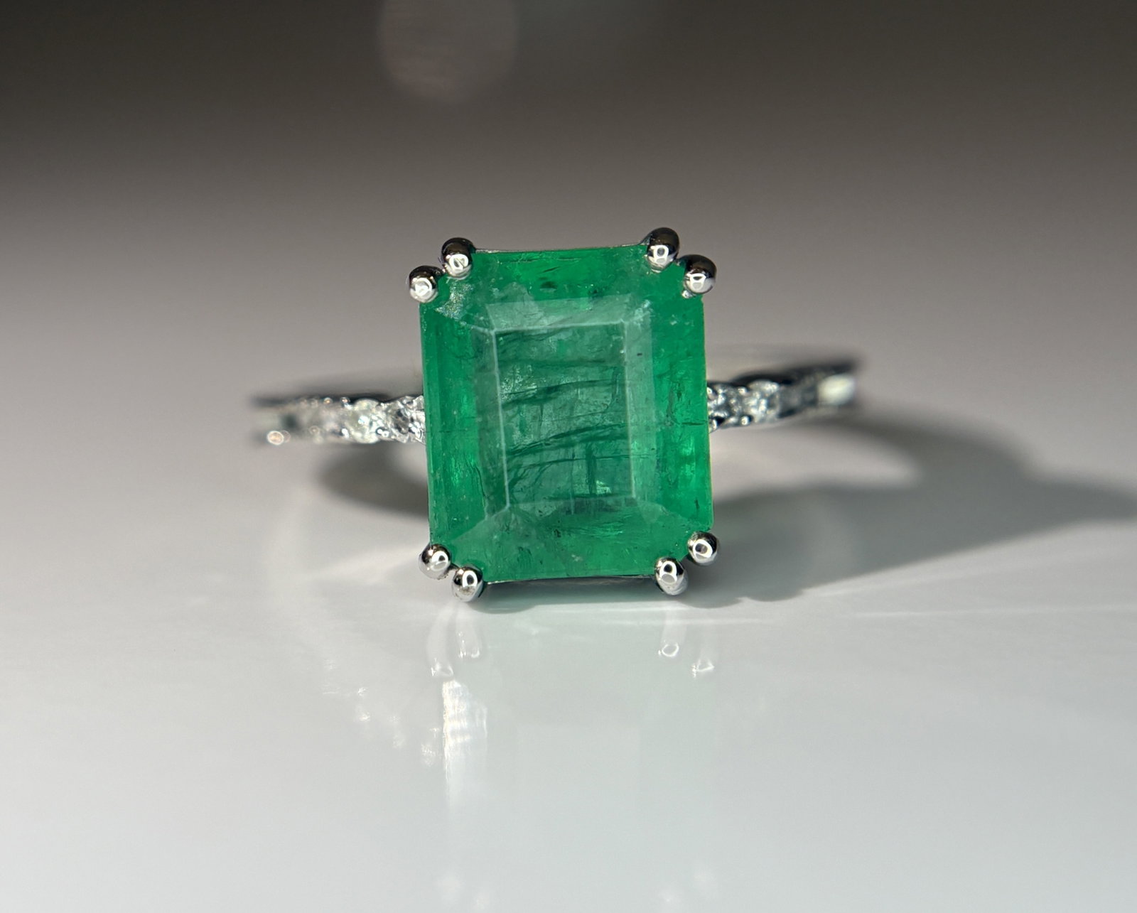 Beautiful 3.20 CT Natural Emerald Ring With Natural Diamonds & Platinum 950 - 5