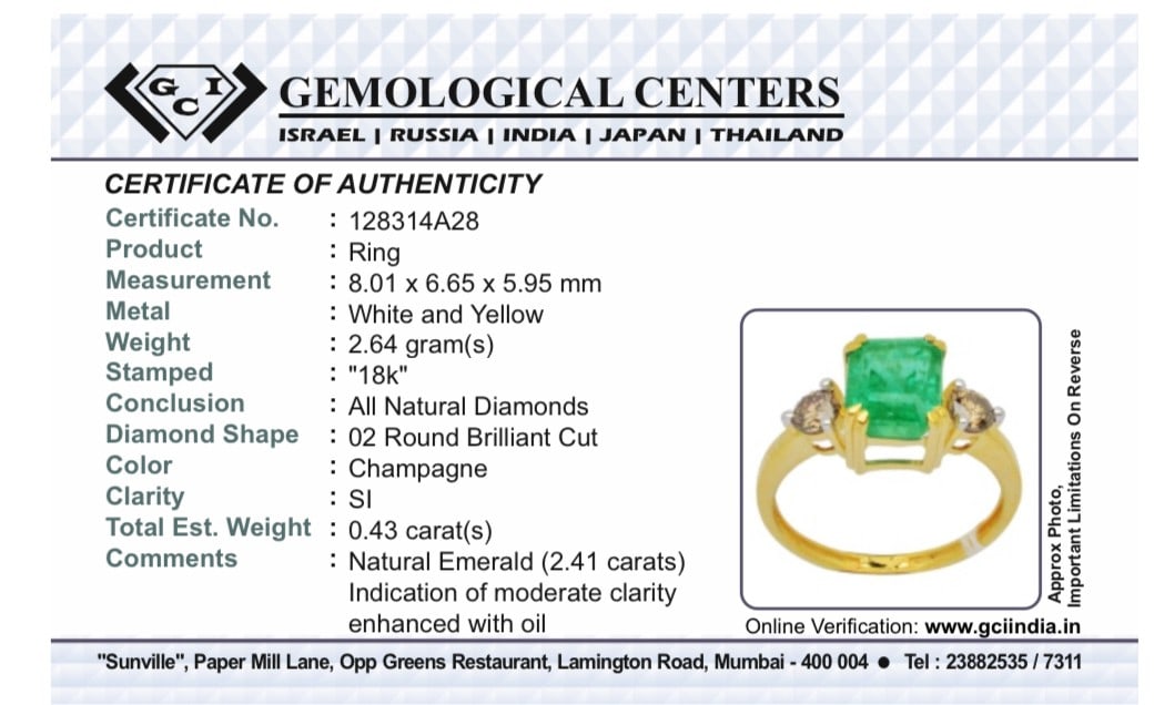 Beautiful Natural Emerald 2.41 CT With Natural Diamonds & 18k Gold - 10