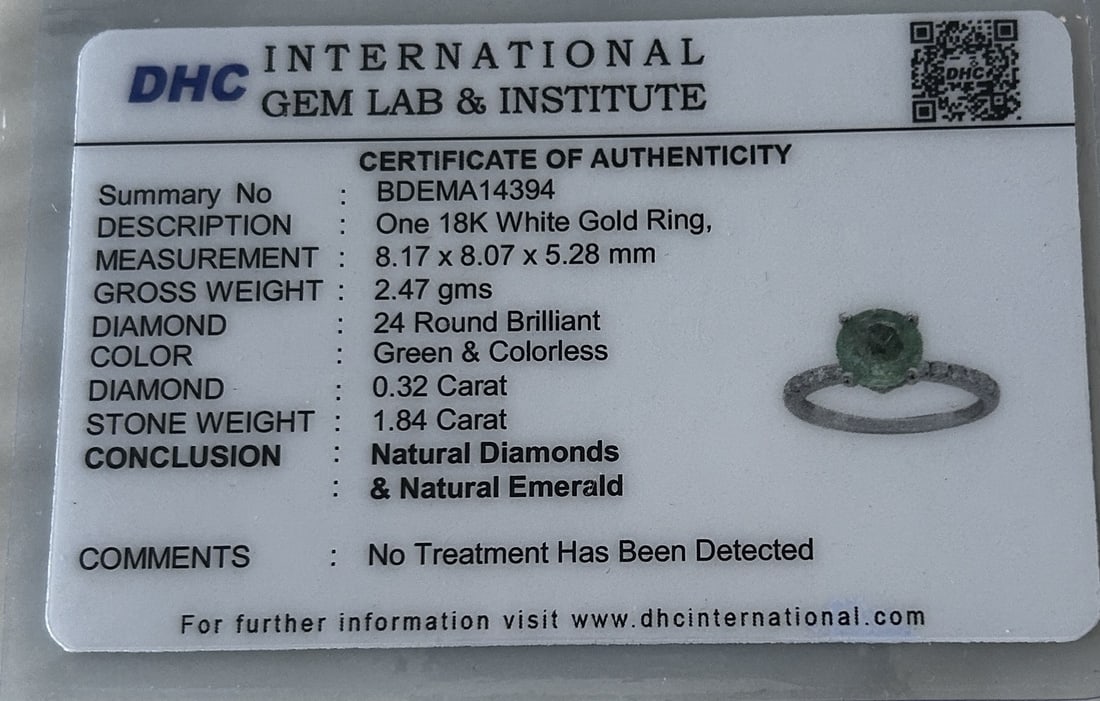 Beautiful 1.84 ct Natural Emerald With Natural Diamonds & 18k Gold - 9