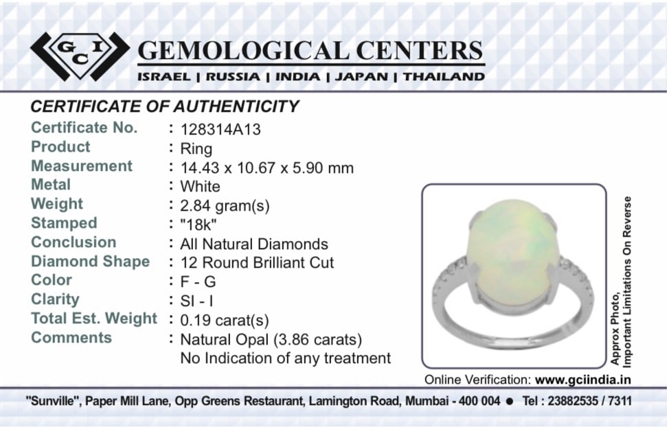 Beautiful Natural Opal 3.86 CT Ring With Natural Diamond and 18k Gold - 14
