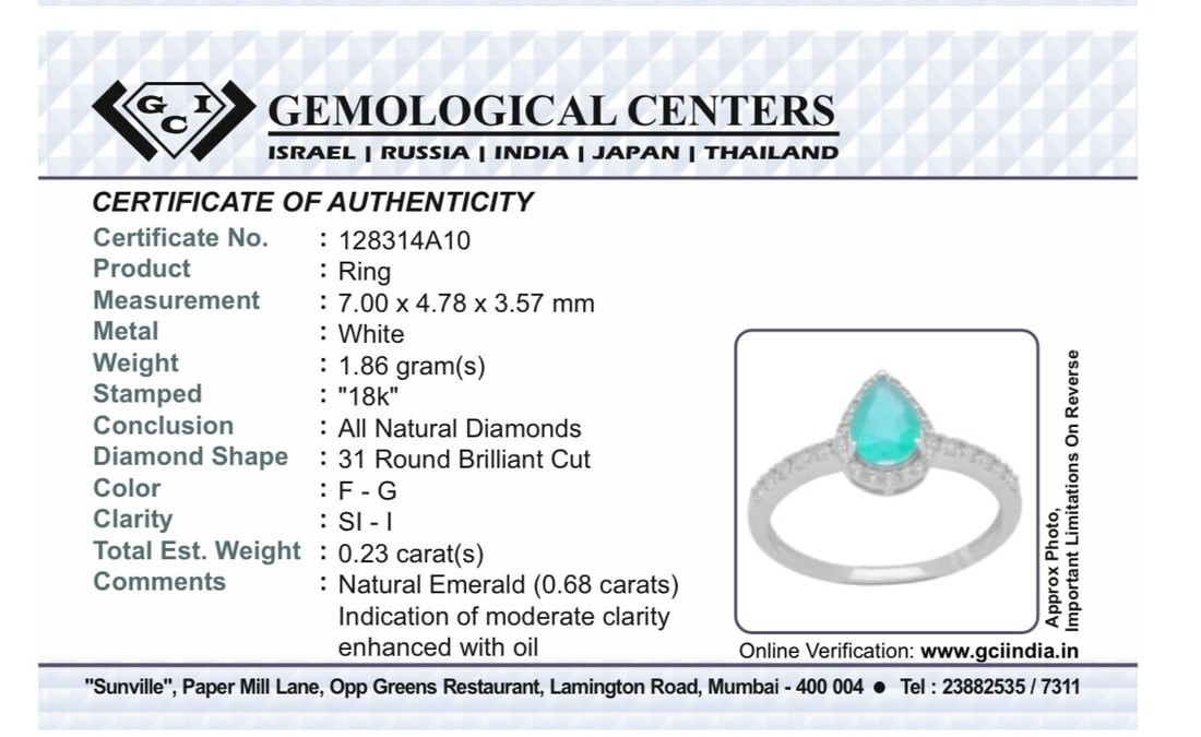 Beautiful Natural Emerald 0.68 CT With Natural Diamonds & 18k Gold - 9