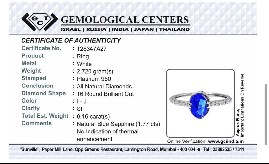 Beautiful 1.77CT Unheated Burma Blue Sapphire Diamonds & Platinum - 11