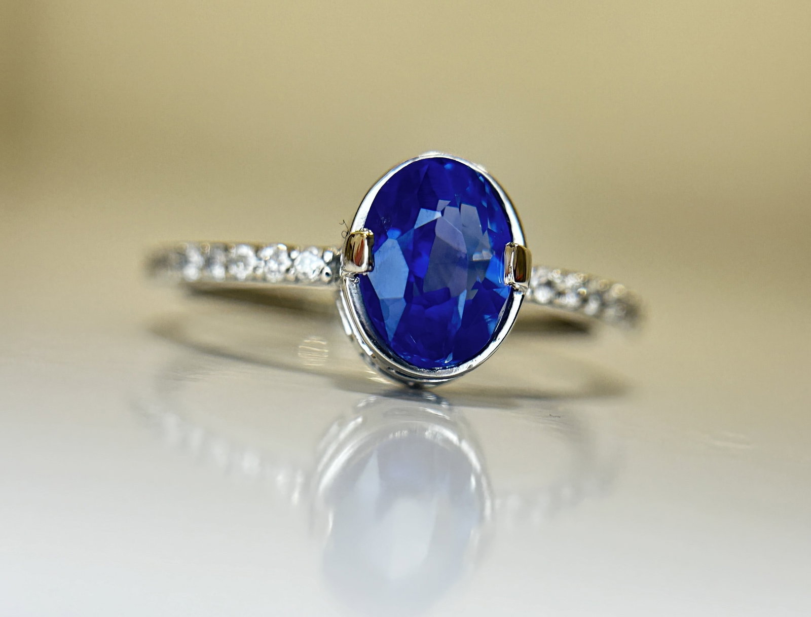 Beautiful 1.77CT Unheated Burma Blue Sapphire Diamonds & Platinum - 7