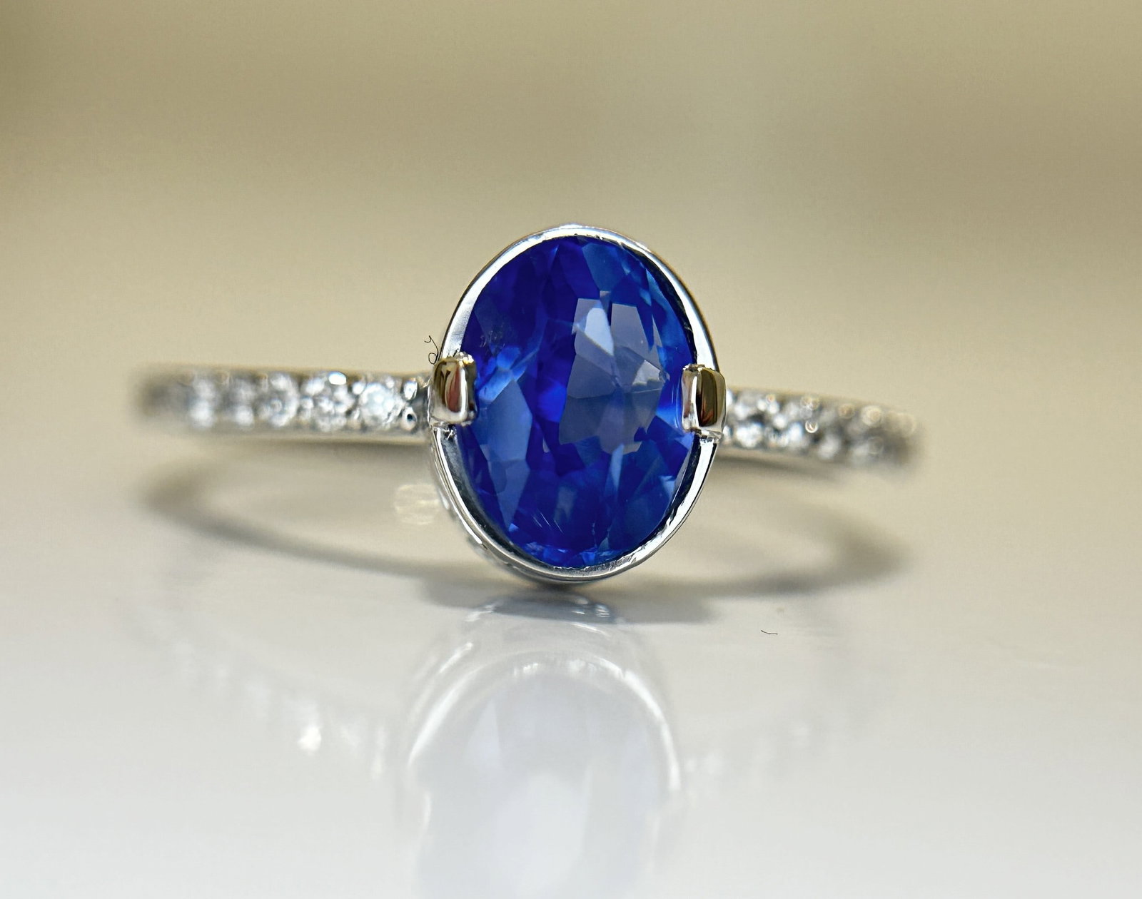Beautiful 1.77CT Unheated Burma Blue Sapphire Diamonds & Platinum - 8