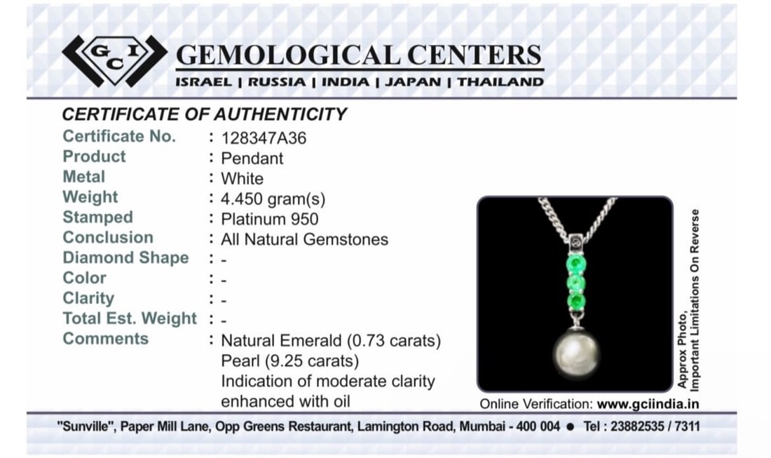 Beautiful 9.25CT Natural Tahitian Pearl With Emerald & 950 Platinum Pendant - 12