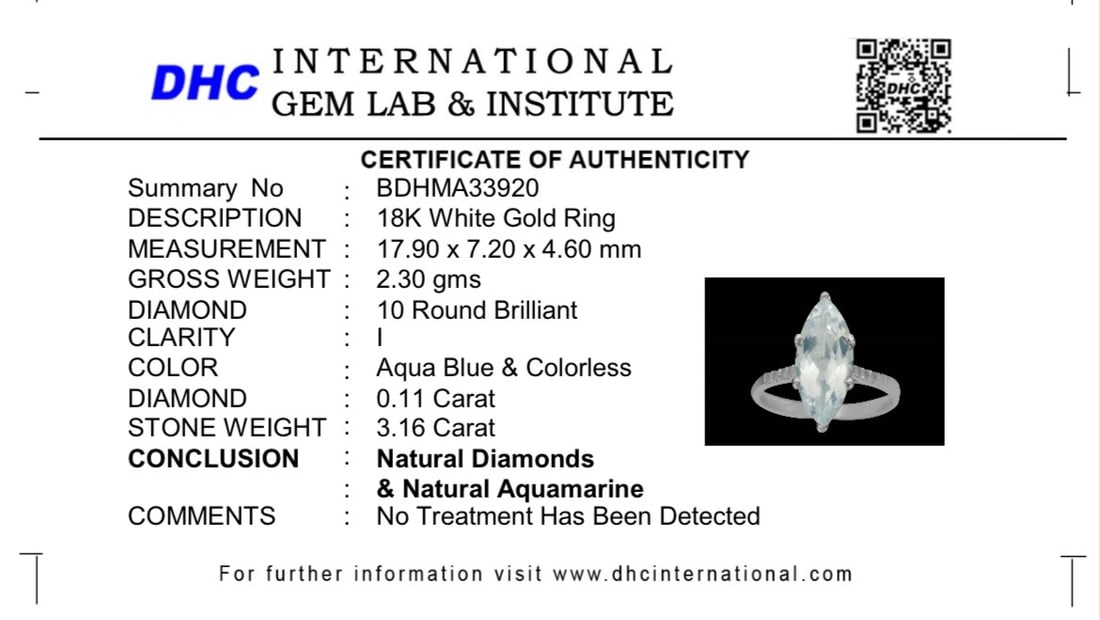 Beautiful 3.16 CT Natural Aquamarine Ring With Natural Diamonds & 18k White Gold - 10