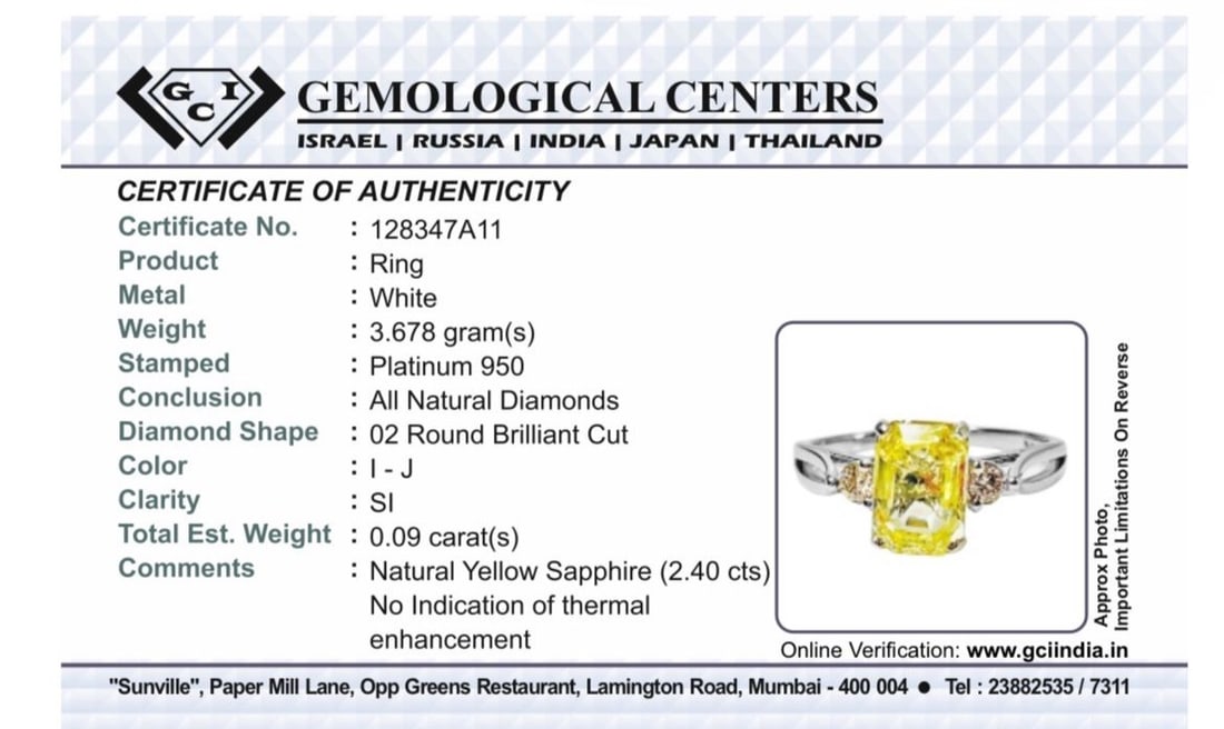 Beautiful 2.40ct Unheated Untreated Natural Ceylon Yellow Sapphire Diamonds & 950 Platinum - 10