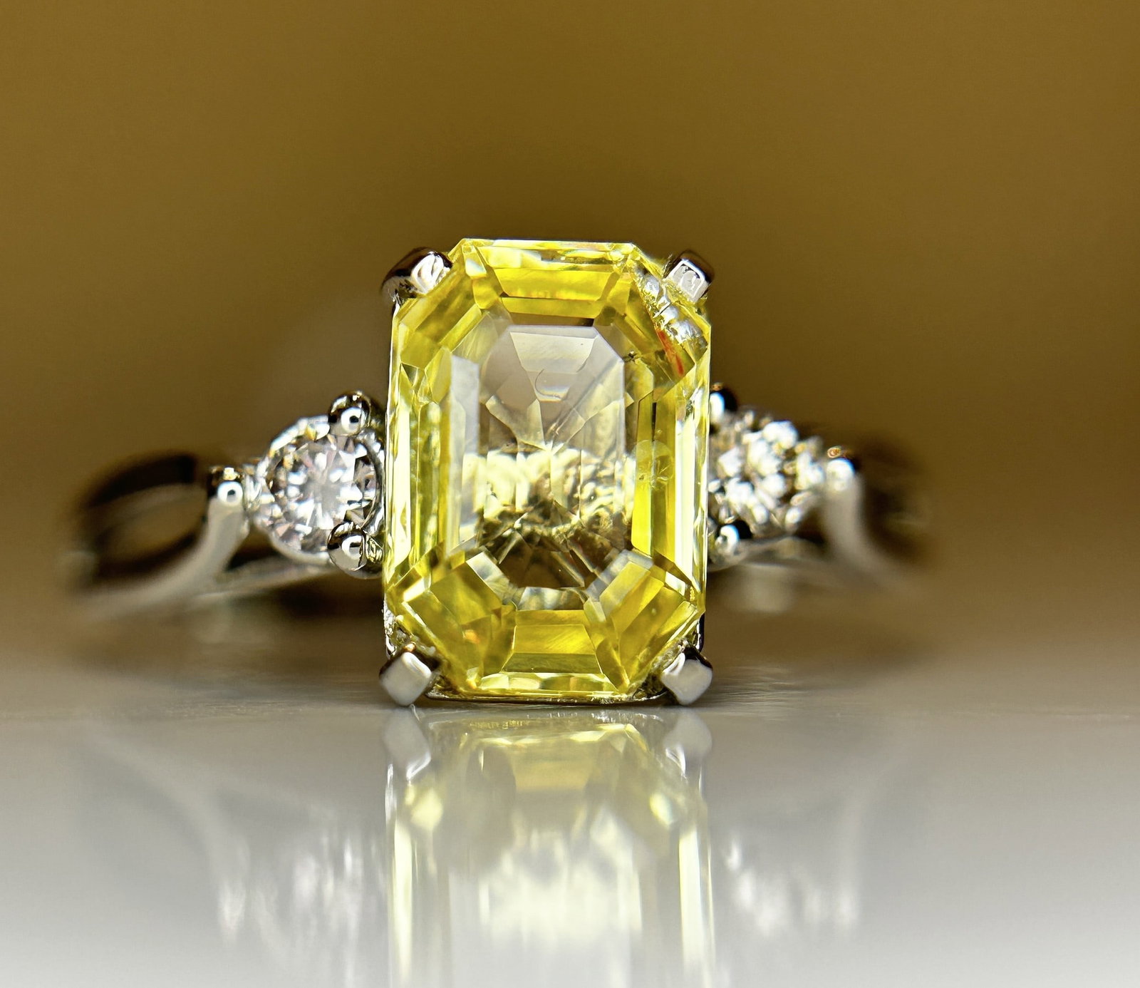 Beautiful 2.40ct Unheated Untreated Natural Ceylon Yellow Sapphire Diamonds & 950 Platinum - 8