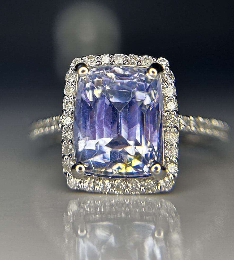 Beautiful 4.95ct Unheated Ceylon Blue Sapphire With Natural Diamonds & 18k Gold - 2