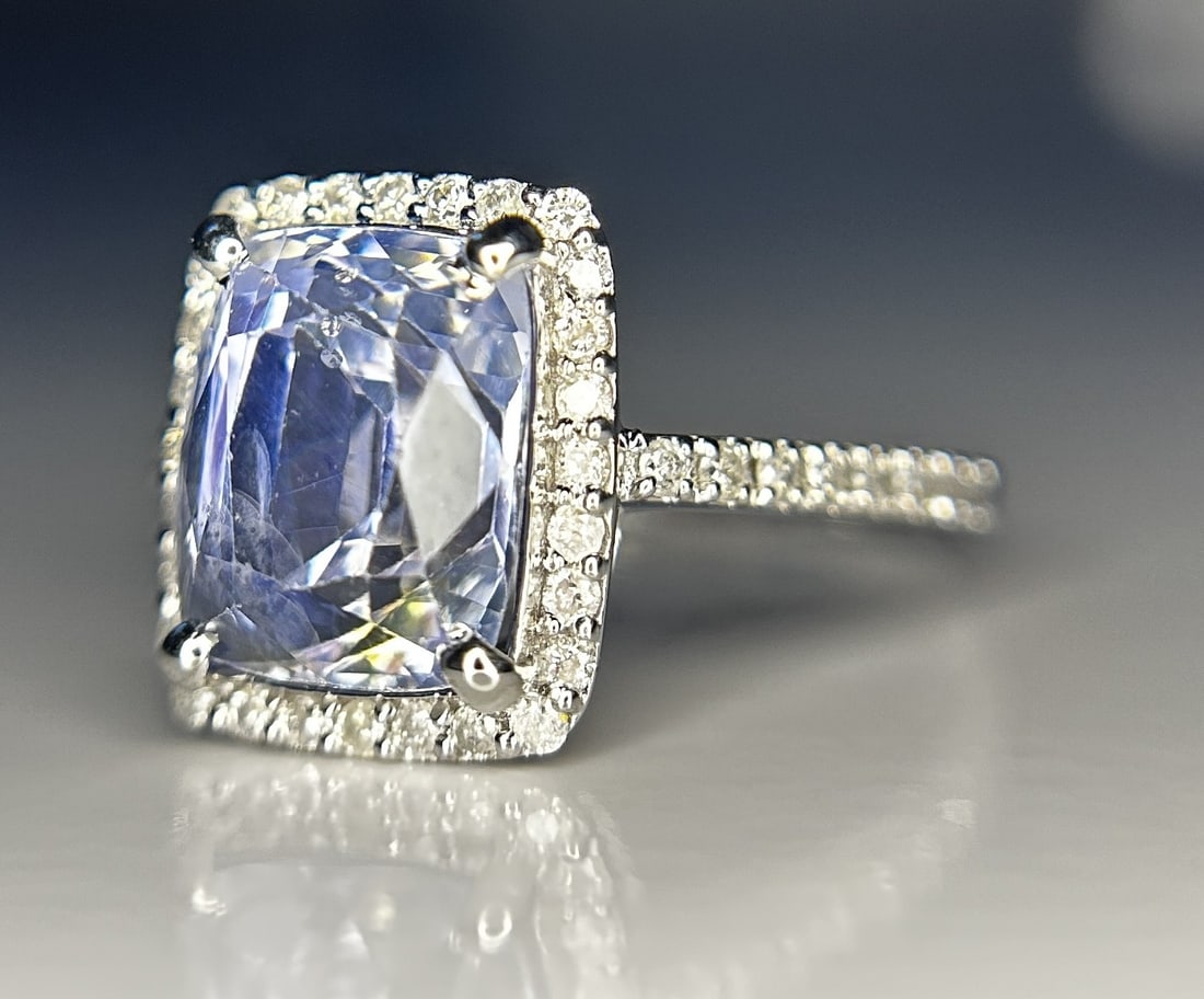 Beautiful 4.95ct Unheated Ceylon Blue Sapphire With Natural Diamonds & 18k Gold - 3