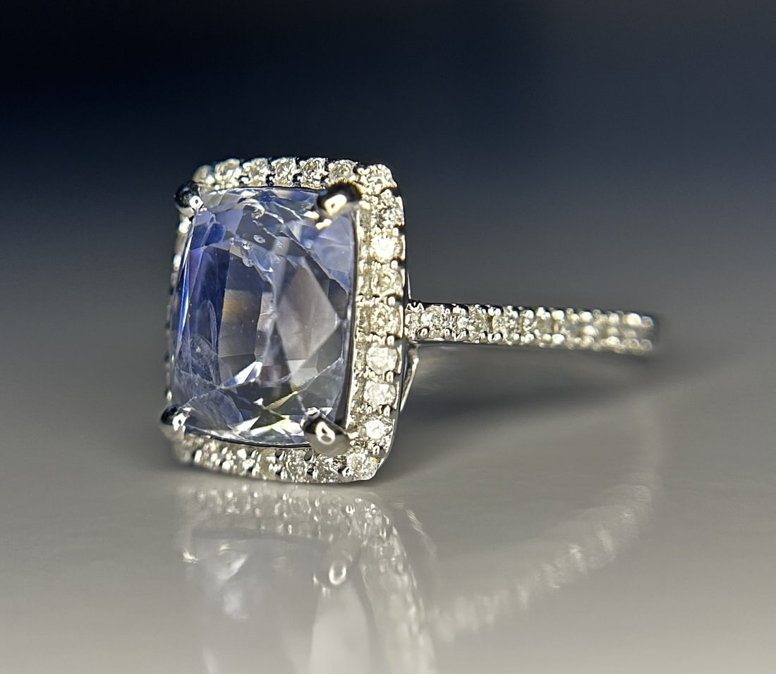 Beautiful 4.95ct Unheated Ceylon Blue Sapphire With Natural Diamonds & 18k Gold - 4