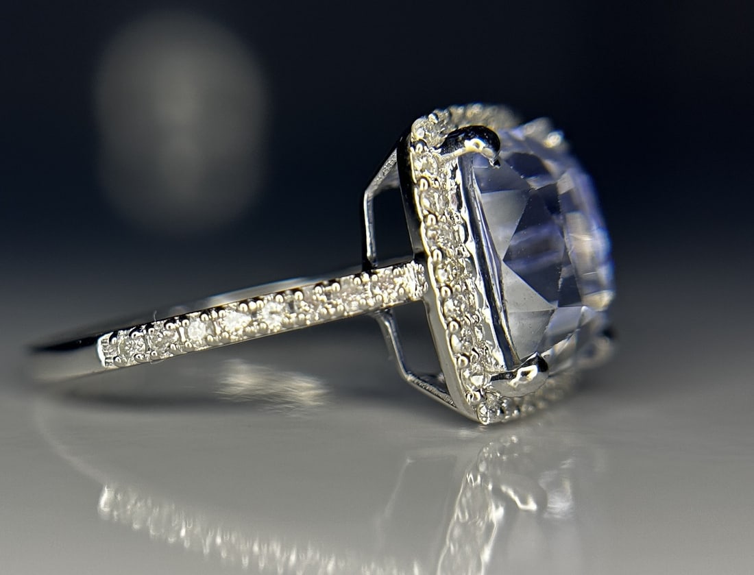 Beautiful 4.95ct Unheated Ceylon Blue Sapphire With Natural Diamonds & 18k Gold - 7
