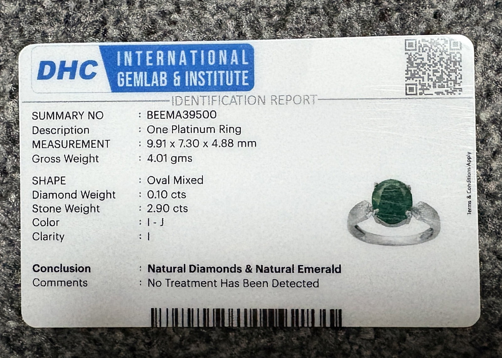 Beautiful 2.90 CT Natural Emerald Ring With Natural Diamonds & Platinum 950 - 9