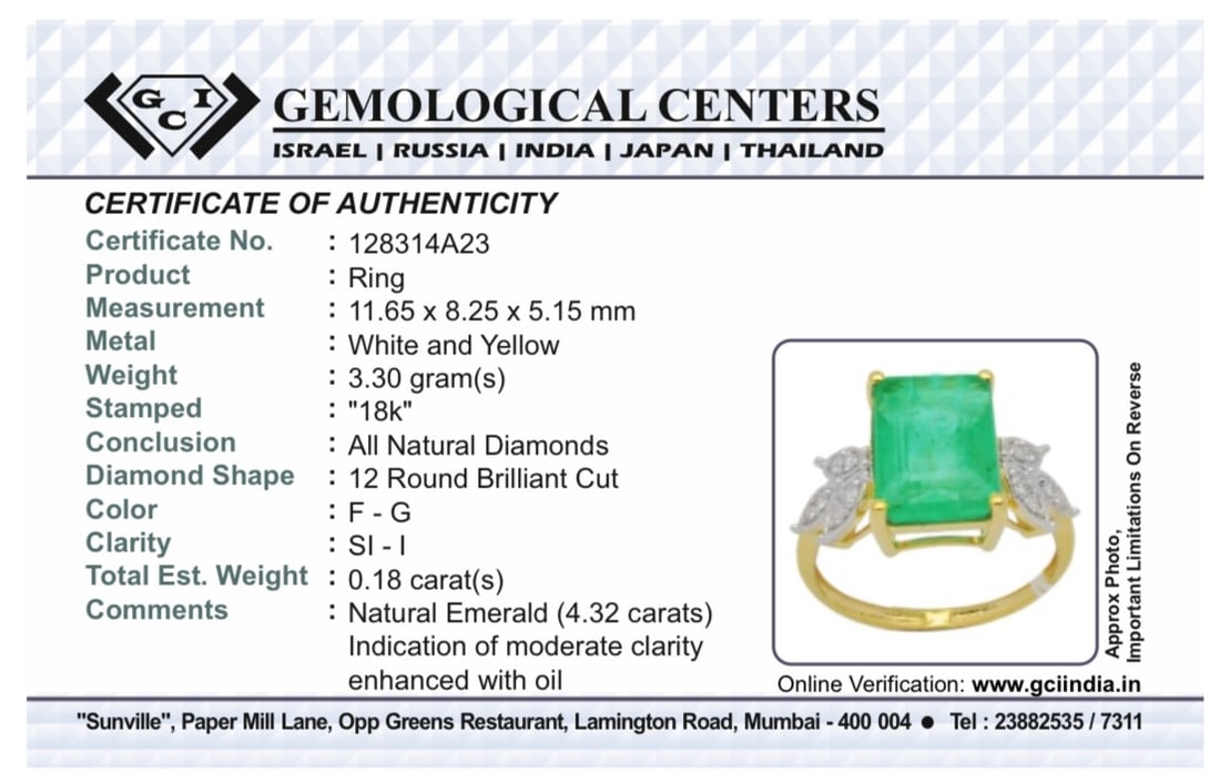 Beautiful Natural Emerald 4.32 CT With Natural Diamonds & 18k Gold - 9