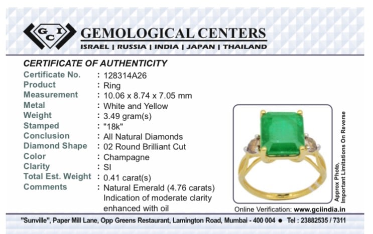 Beautiful Natural Emerald 4.76 CT With Natural Diamonds & 18k Gold - 10