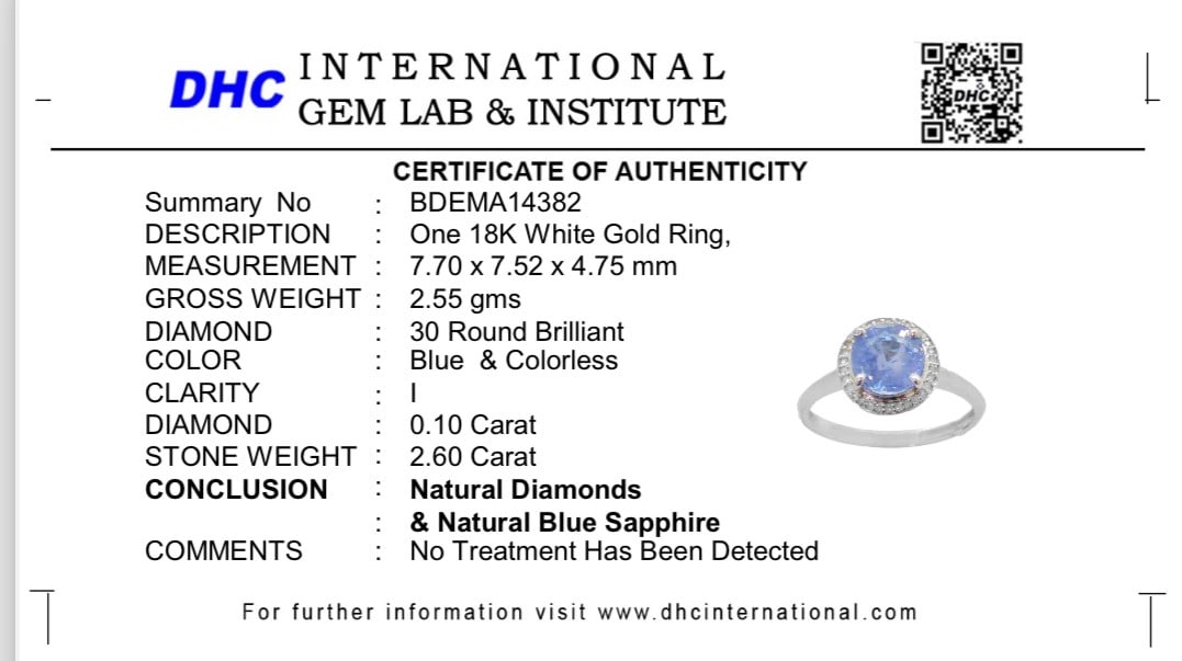Beautiful 2.60 CT Unheated Ceylon Blue Sapphire With Natural Diamonds & 18k Gold - 10
