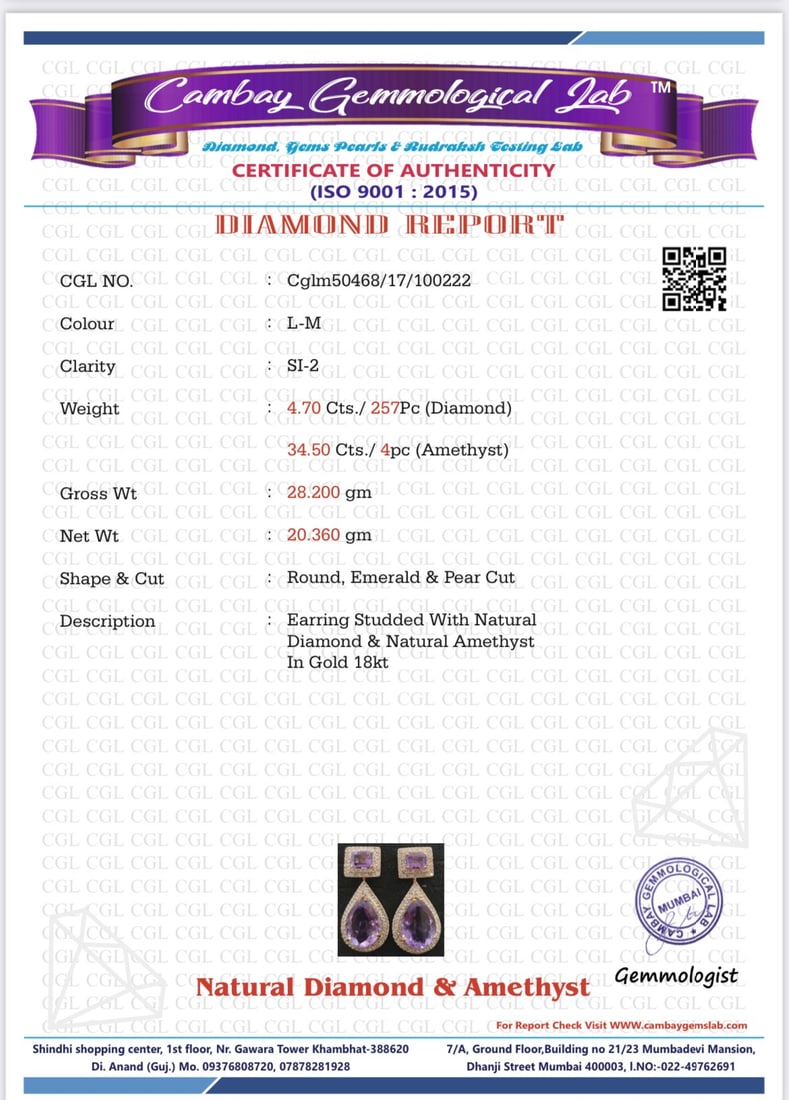 Beautiful 34.5ct Natural Amethyst With 4.70ct Natural Diamonds and 18k Gold - 7