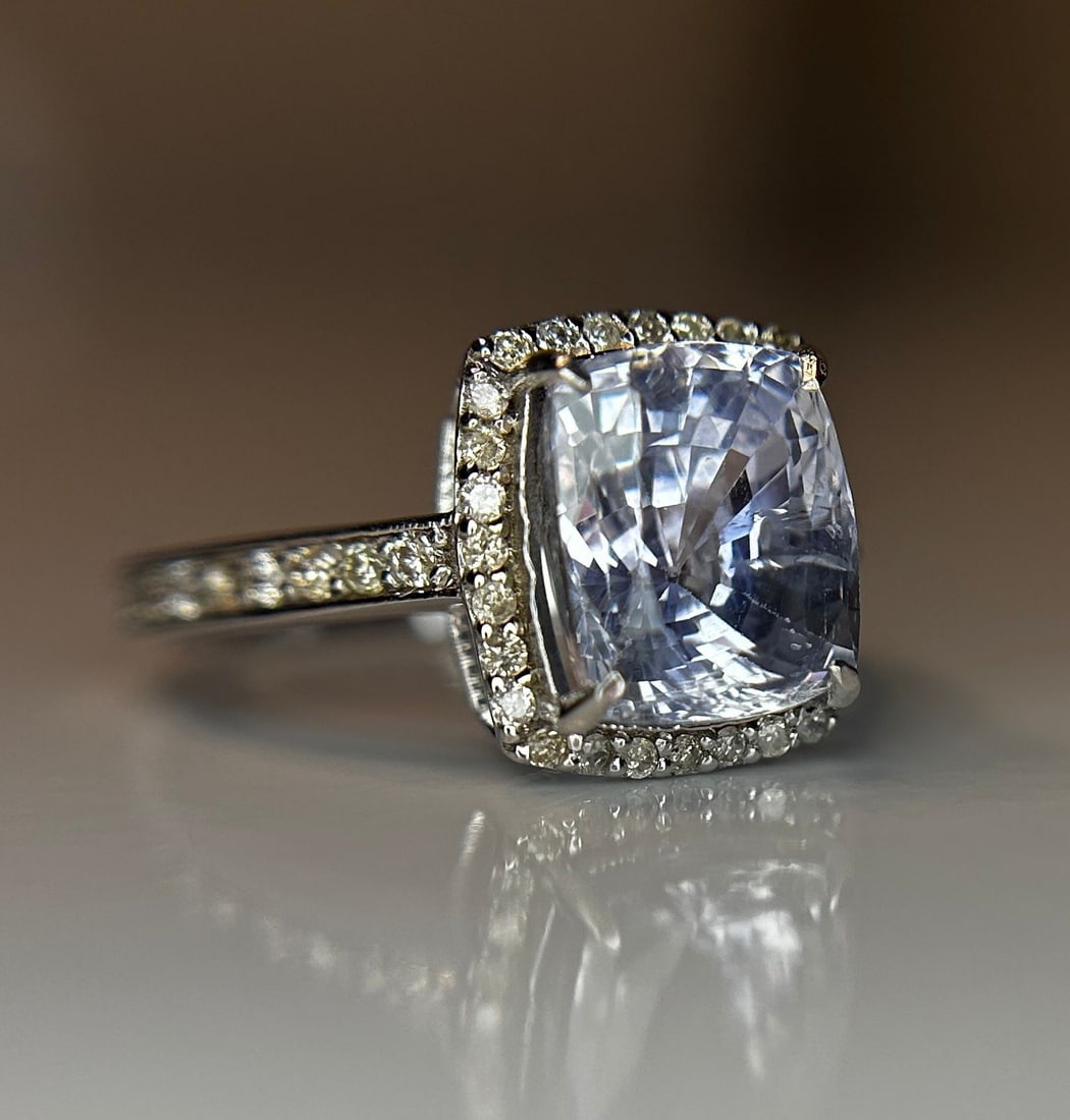 Beautiful 4.74 CT Unheated/Untreated Ceylon Blue Sapphire Diamonds & 18k Gold - 2
