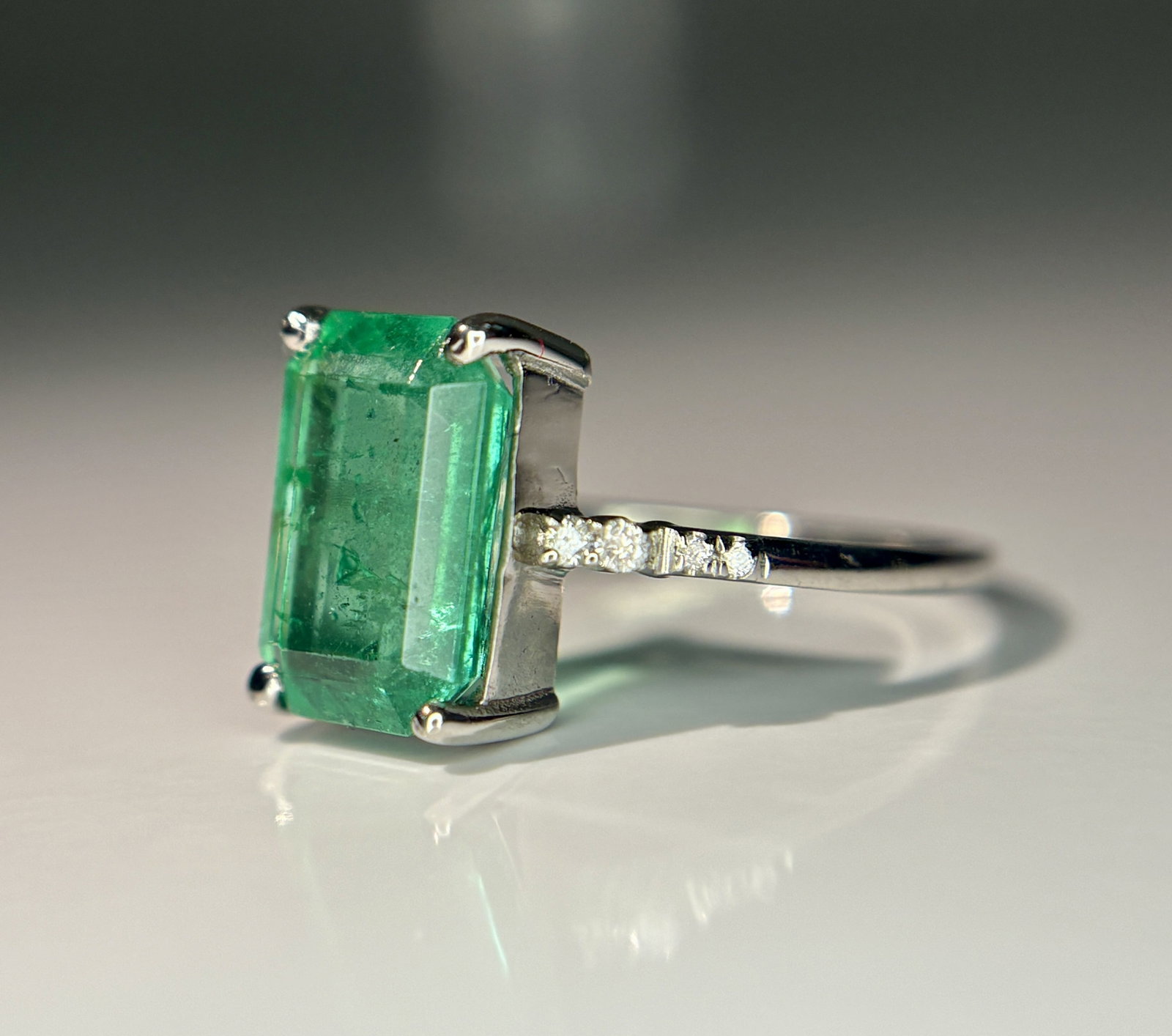 Beautiful 3.00 CT Natural Emerald Ring With Natural Diamonds & Platinum 950 - 6
