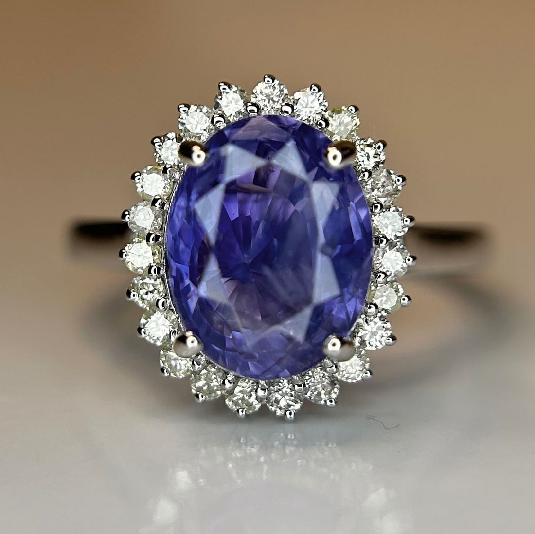 Unheated Untreated 3.87 CT Natural Ceylon Purple Sapphire Diamonds & 18k Gold - 10