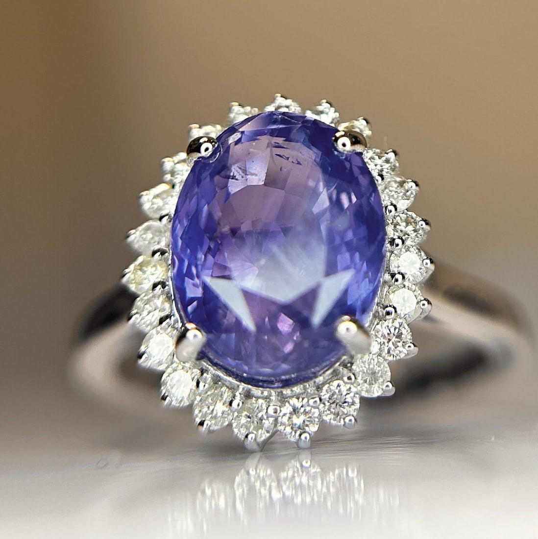 Unheated Untreated 3.87 CT Natural Ceylon Purple Sapphire Diamonds & 18k Gold - 3