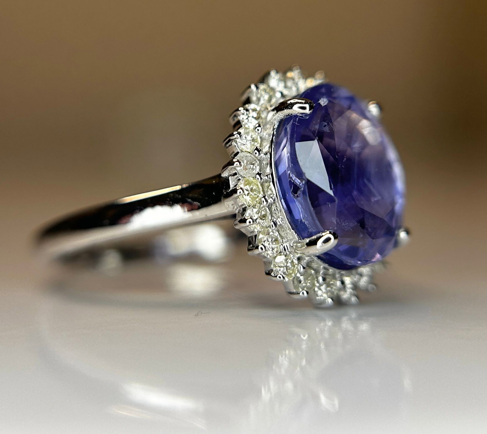 Unheated Untreated 3.87 CT Natural Ceylon Purple Sapphire Diamonds & 18k Gold - 5