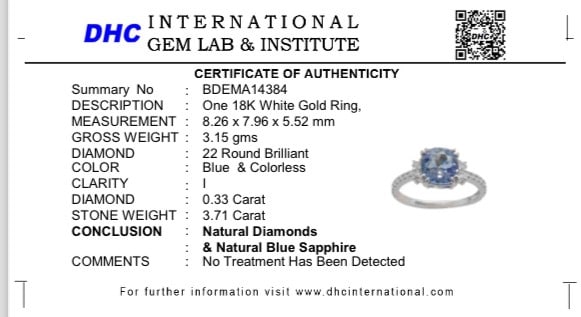 Beautiful 3.71CT Unheated Ceylon Blue Sapphire With Natural Diamonds & 18k Gold - 11