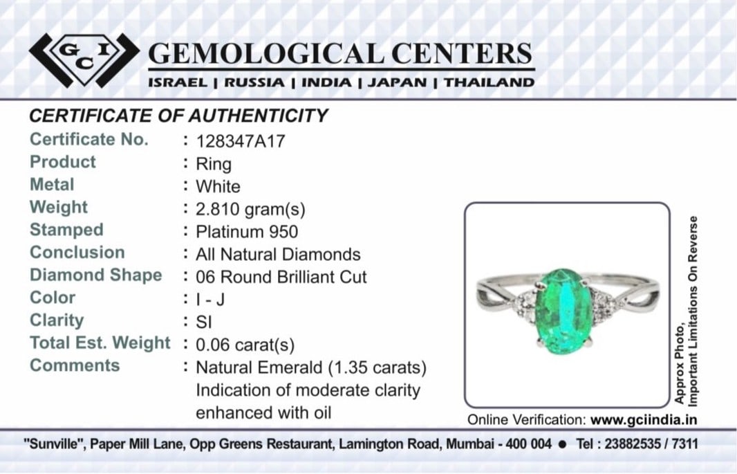 Beautiful Natural 1.35ct Emerald Ring With Natural Diamonds & Platinum 950 - 8