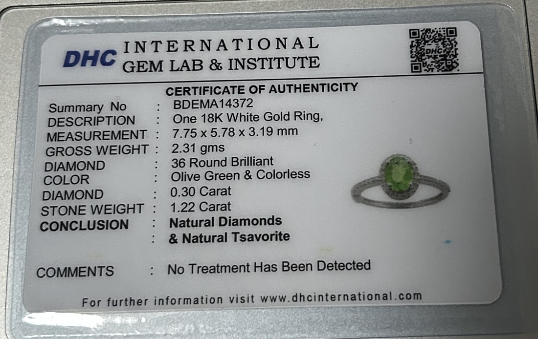 Beautiful 1.22 CT Natural Tsavorite Garnet With Natural Diamonds & 18k Gold - 9