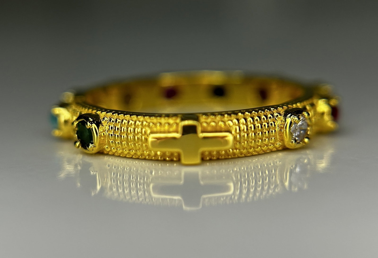 Beautiful Natural Multi Gemstone Rosary & 18k Gold: Title: Beautiful Natural Multi Gemstone Rosary & 18k Gold Description: Beautiful Natural Multi Gemstone Rosary & 18k Gold. Beautiful Gemstone Rosary ring created in this style is a