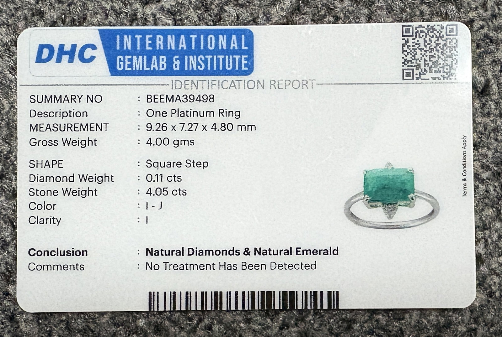 Beautiful 4.05 CT Natural Emerald Ring With Natural Diamonds & Platinum 950 - 9