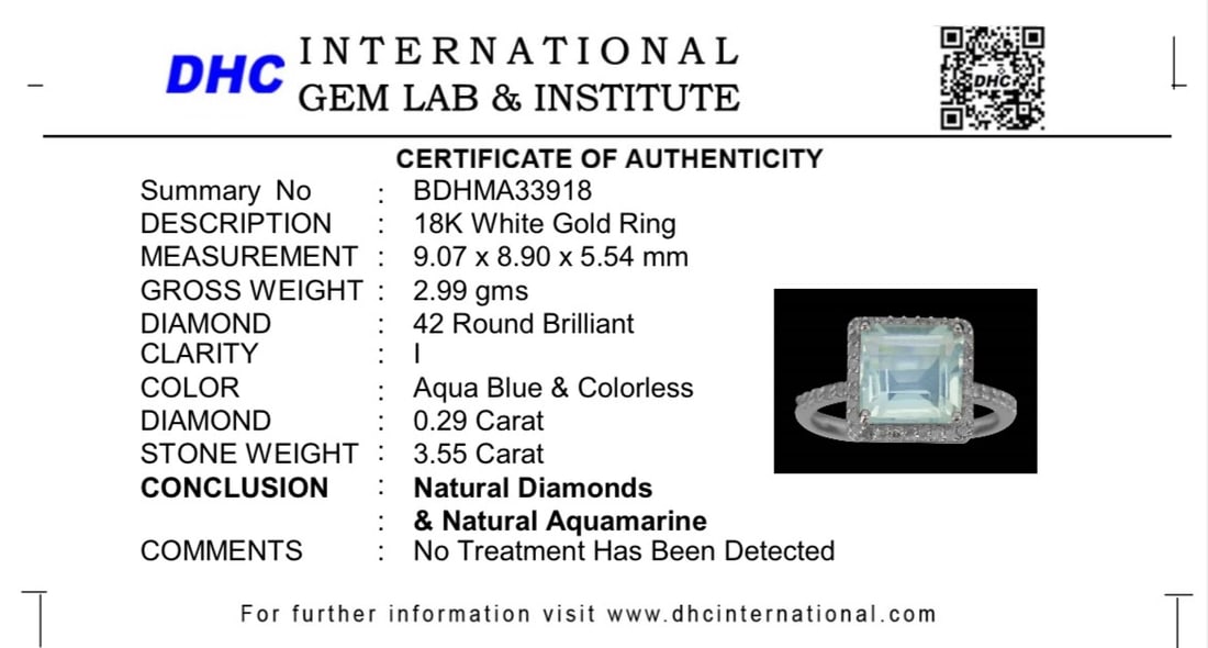 Beautiful 3.55 CT Natural Aquamarine Ring With Natural Diamonds & 18k White Gold - 10