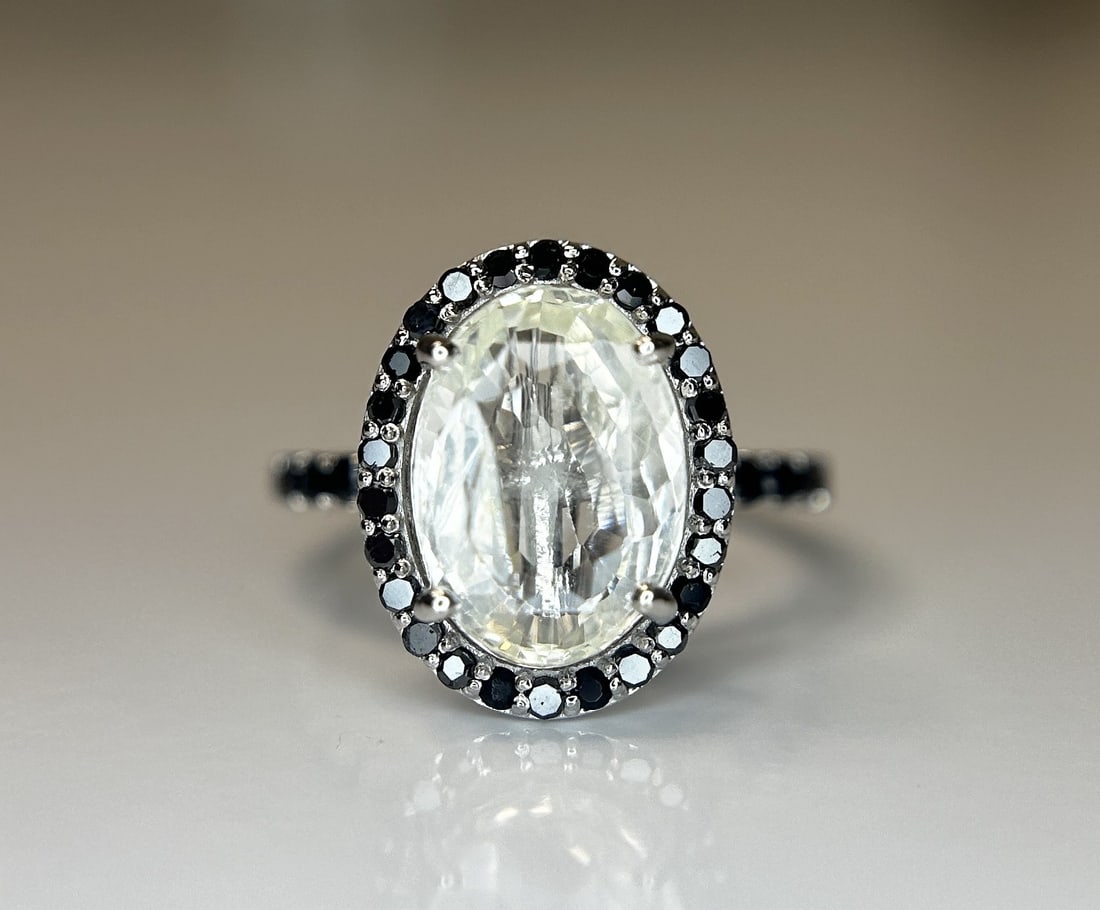 Beautiful 3.56CT Natural Ceylon White Sapphire W Natural Diamonds & 18k Gold - 8