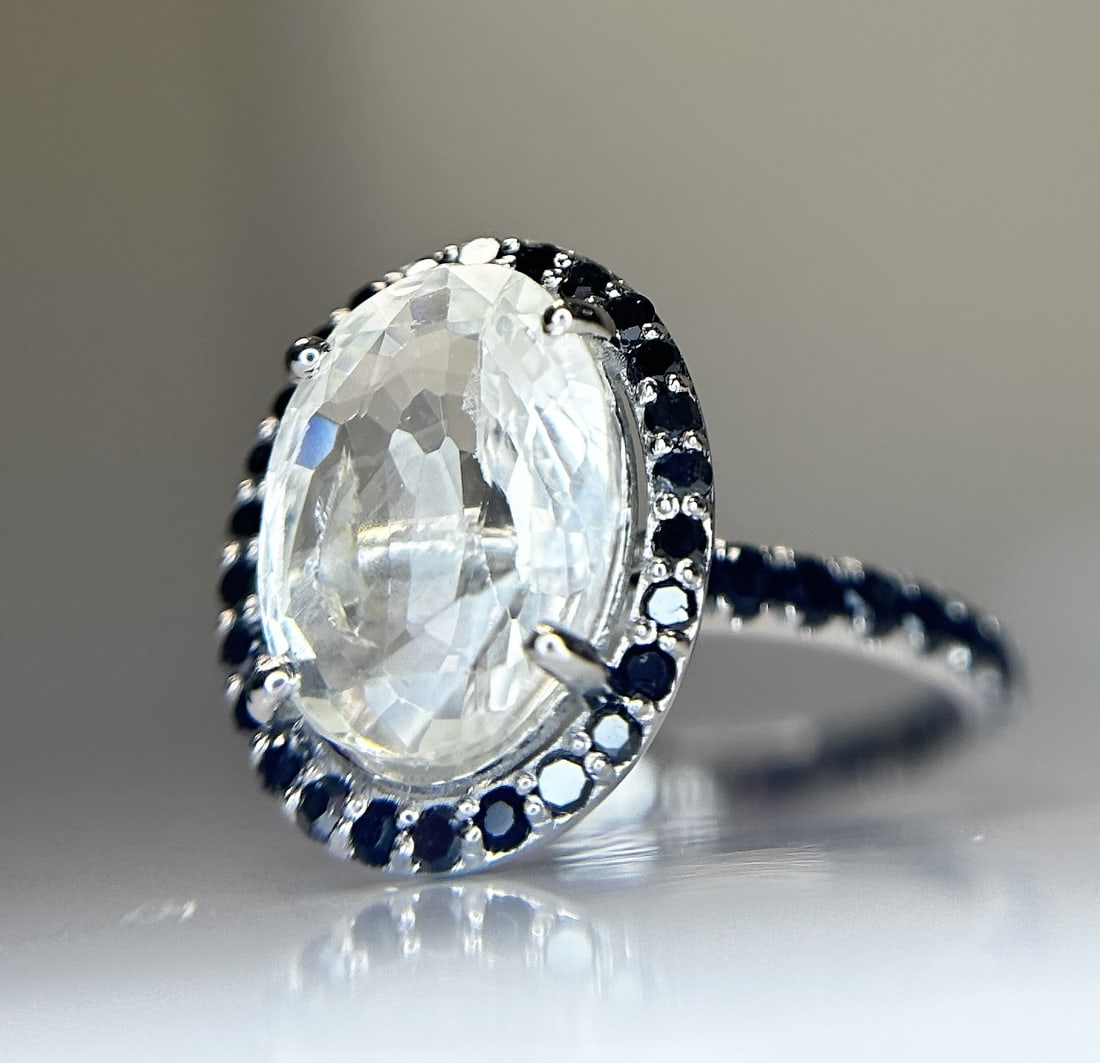 Beautiful 3.56CT Natural Ceylon White Sapphire W Natural Diamonds & 18k Gold - 9