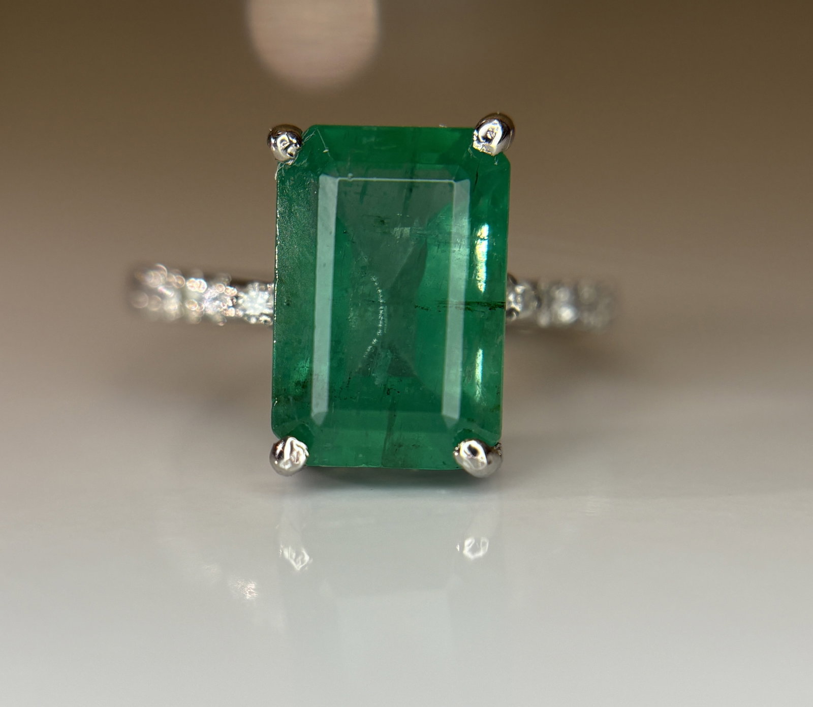 Beautiful 4.00 CT Natural Emerald Ring With Natural Diamonds & Platinum 950 - 3